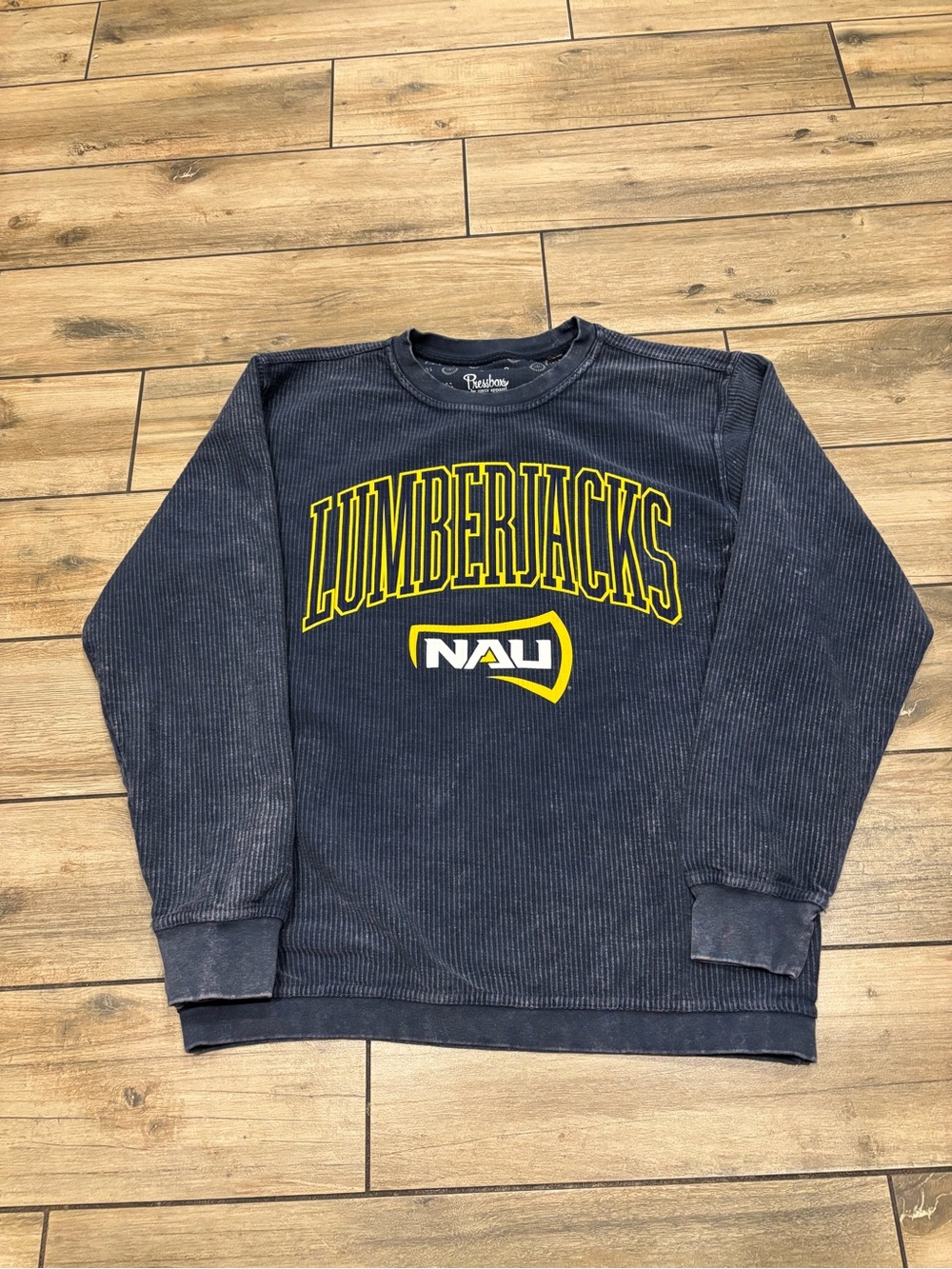 Pressbox NAU Lumberjacks Corduroy Crewneck Sweatshirt Size Small Navy Blue